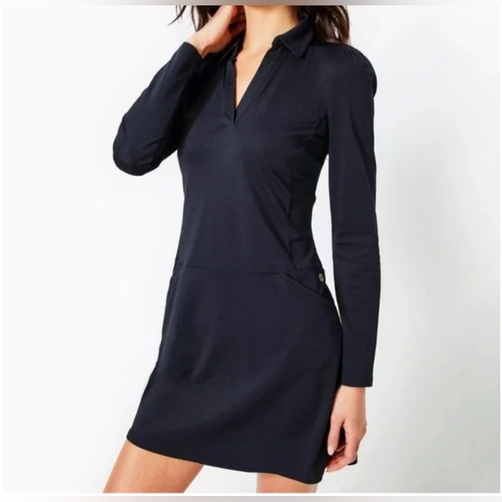Lilly Pulitzer Onyx Brickell Dress UPF 50+ Collared Long Sleeve, Size L, NWT